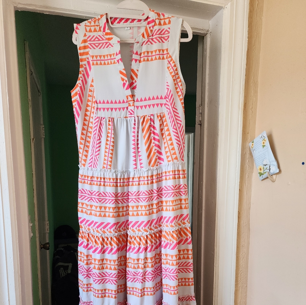 Multiple collored Bella Boho lengthy summer dress.